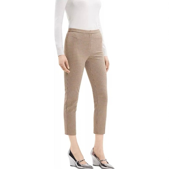 Theory Slim Crop Beige Houndstooth Pants Size 8 - Picture 1 of 12